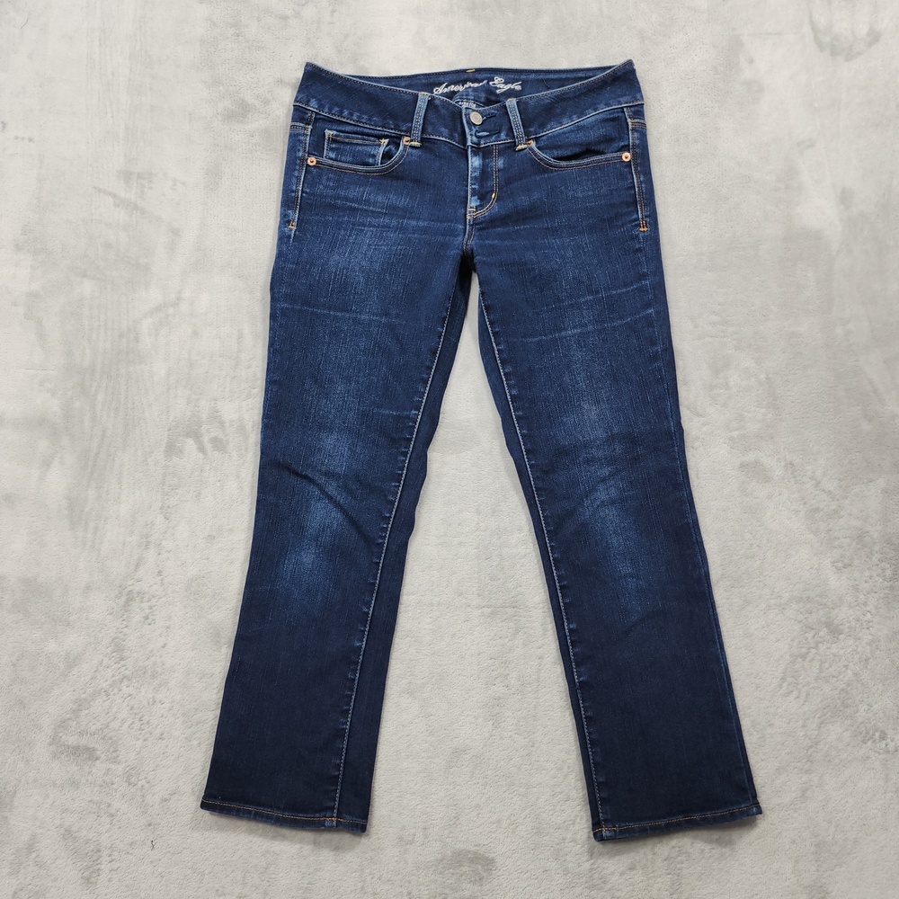 American Eagle Jeans Womens 6 Blue Low Rise Artist Bootcut Stretch Dark Wash Y2K